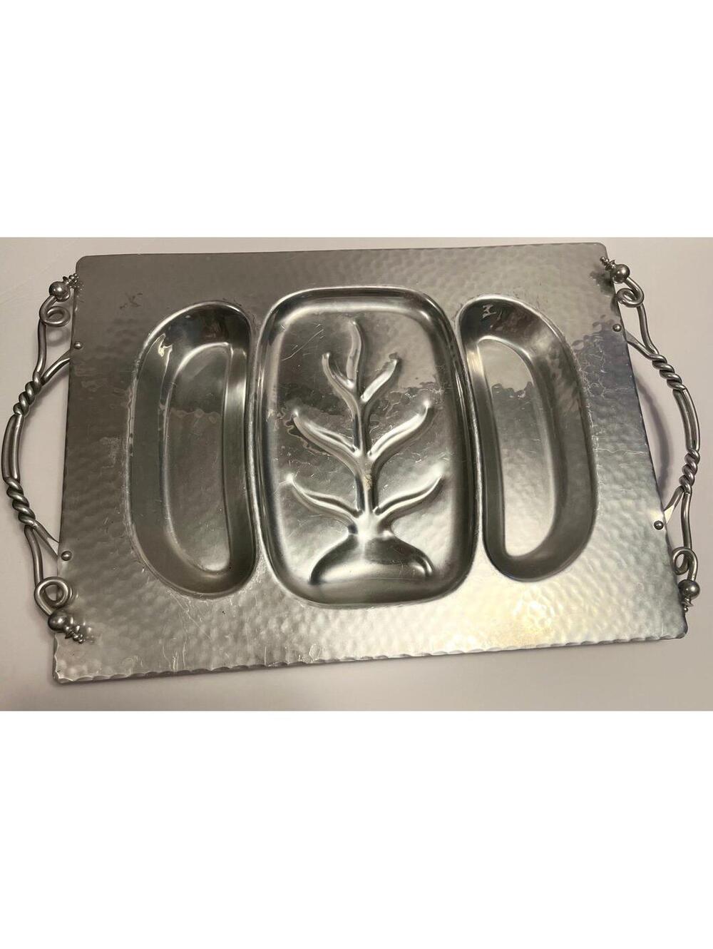 Buenhum Hammered Metal Serving Tray with Tree Motif